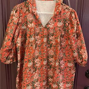 Floral Red and Green Blouse